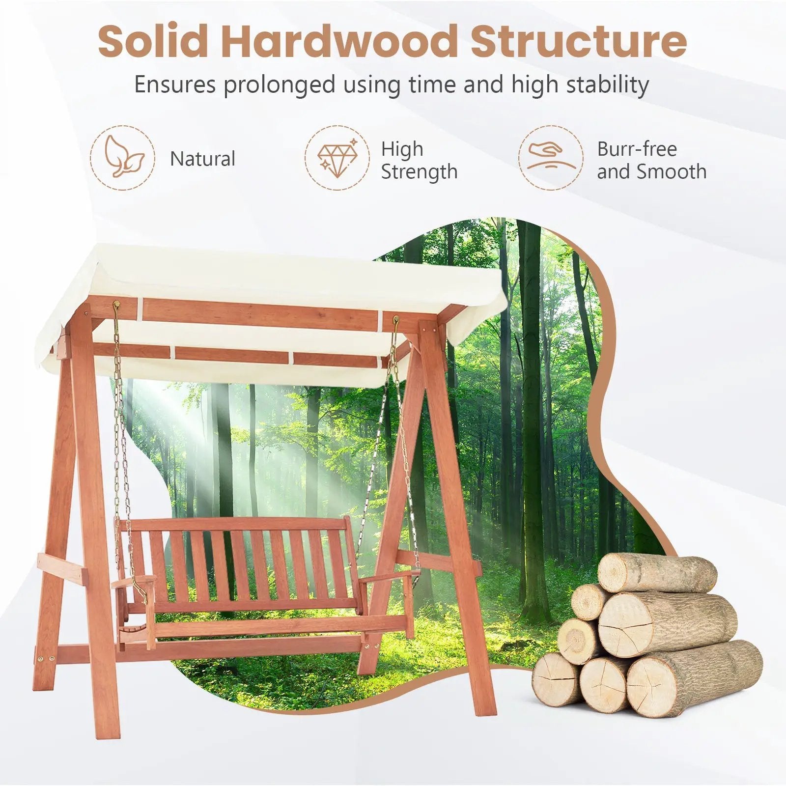 Outdoor 2-Seat Swing Bench w/ith A Frame and Sturdy Metal Hanging Chainsx by DirectDeals
