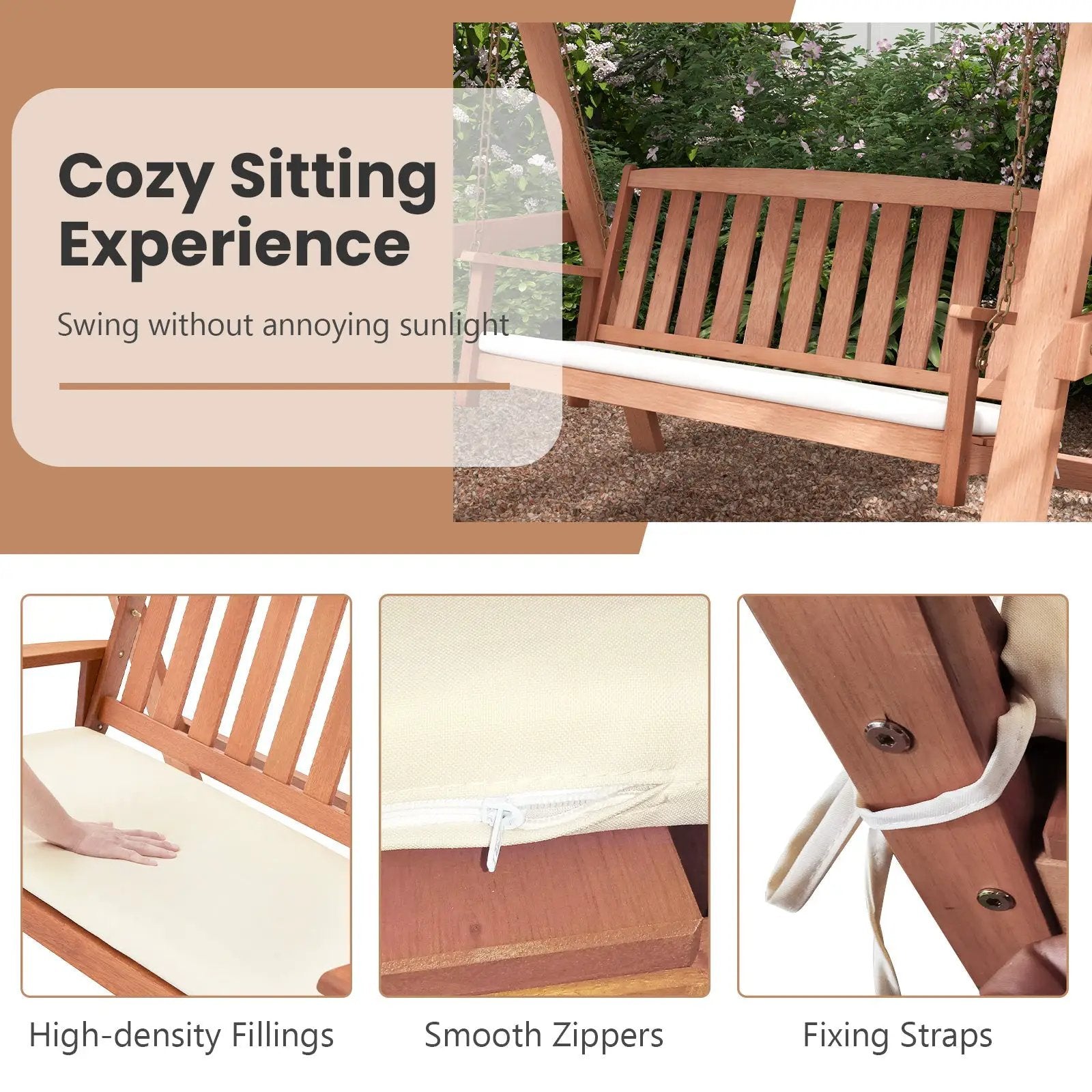 Outdoor 2-Seat Swing Bench w/ith A Frame and Sturdy Metal Hanging Chainsx by DirectDeals