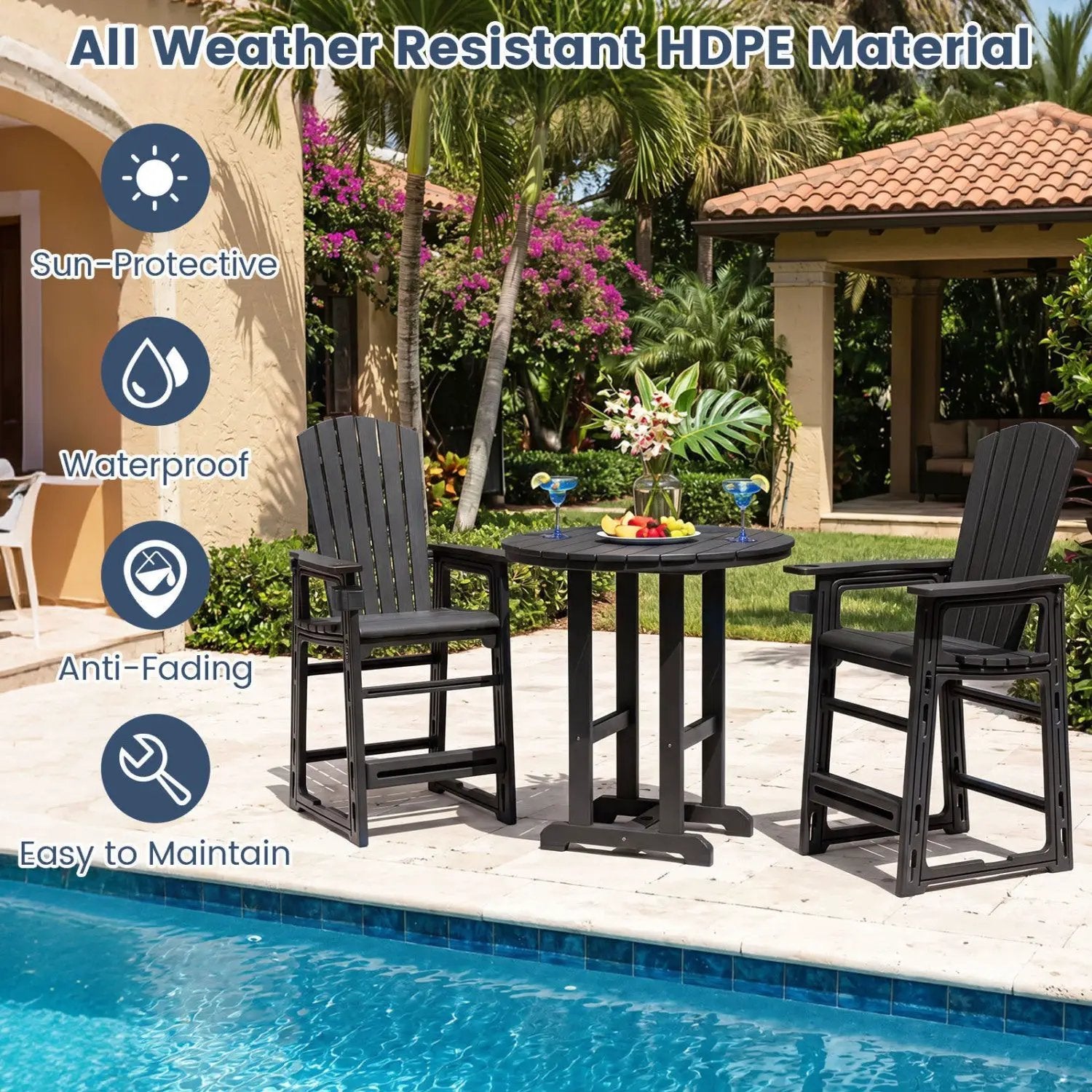 Outdoor Bar Stool 29" Height with Backrest and Armrests by DirectDeals