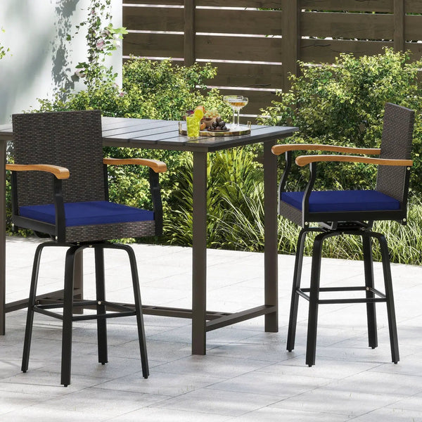 360° Swivel Outdoor Bar Stool with Cushion & Wood Armrests, photo 2 of 16