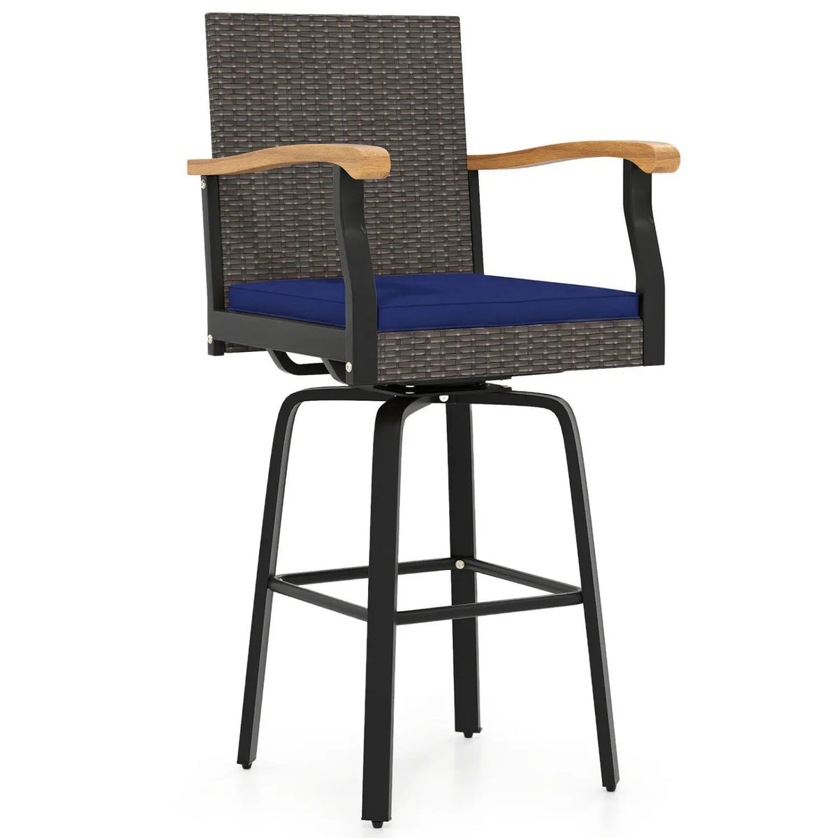 360° Swivel Outdoor Bar Stool with Cushion & Wood Armrests by DirectDeals