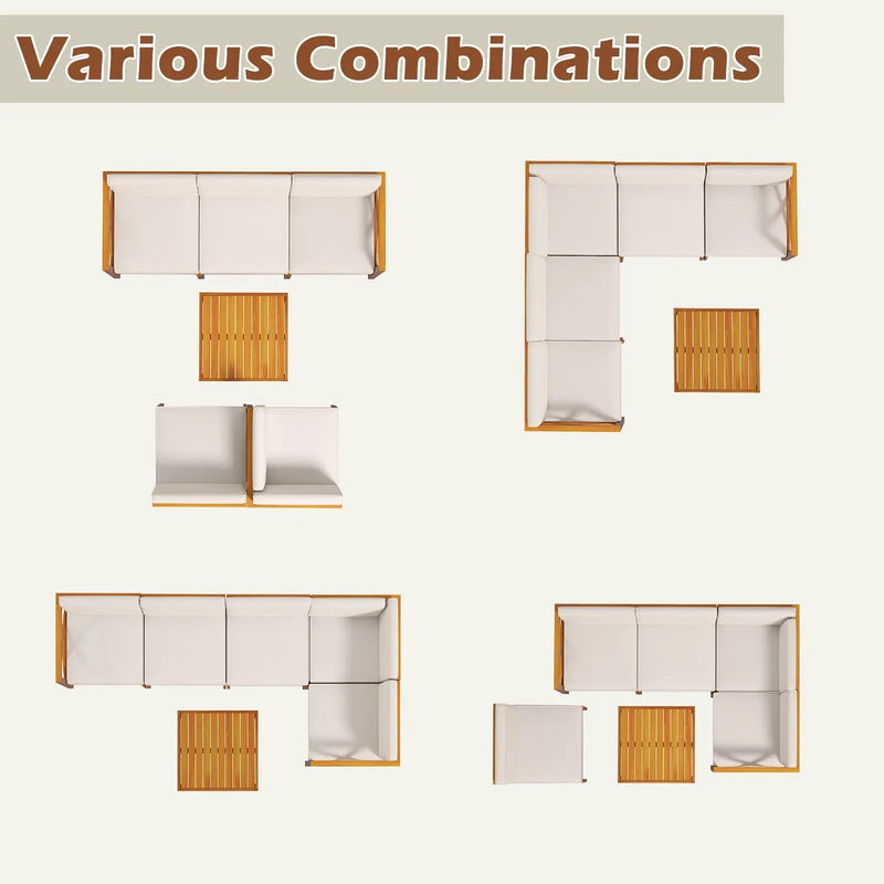 Outdoor 6 Pieces Acacia Wood Patio Sectional Furniture Set-Off White by DirectDeals