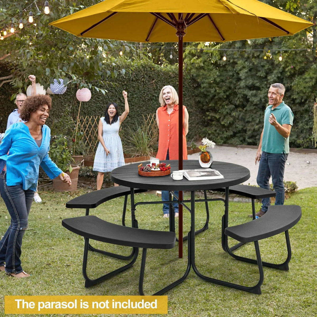 8-Person Outdoor Picnic Table and Bench Set with Umbrella Hole by DirectDeals