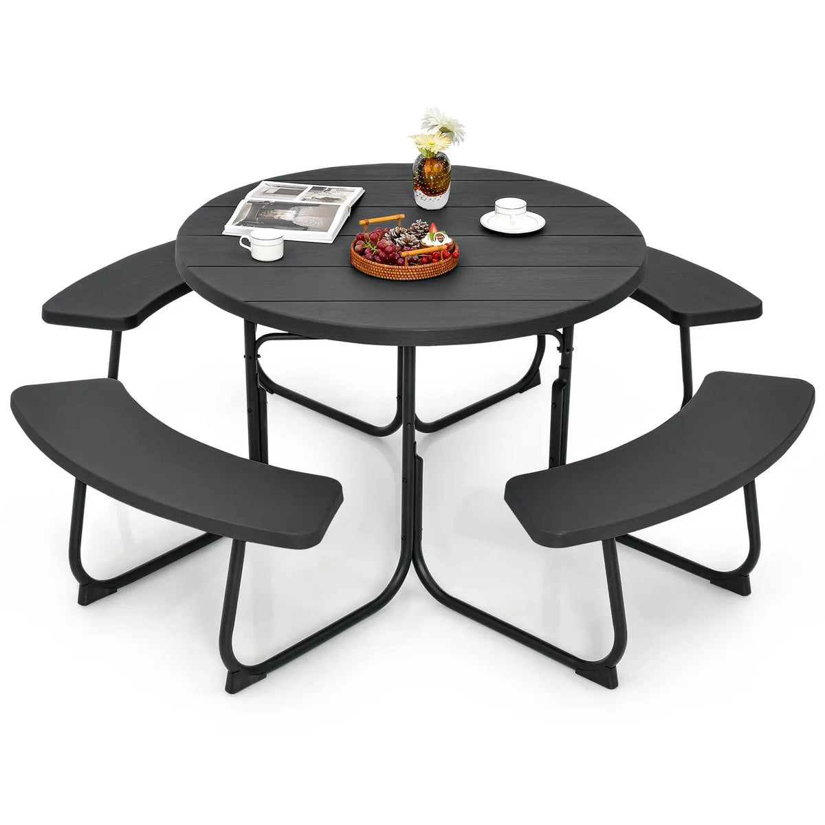 8-Person Outdoor Picnic Table and Bench Set with Umbrella Hole by DirectDeals