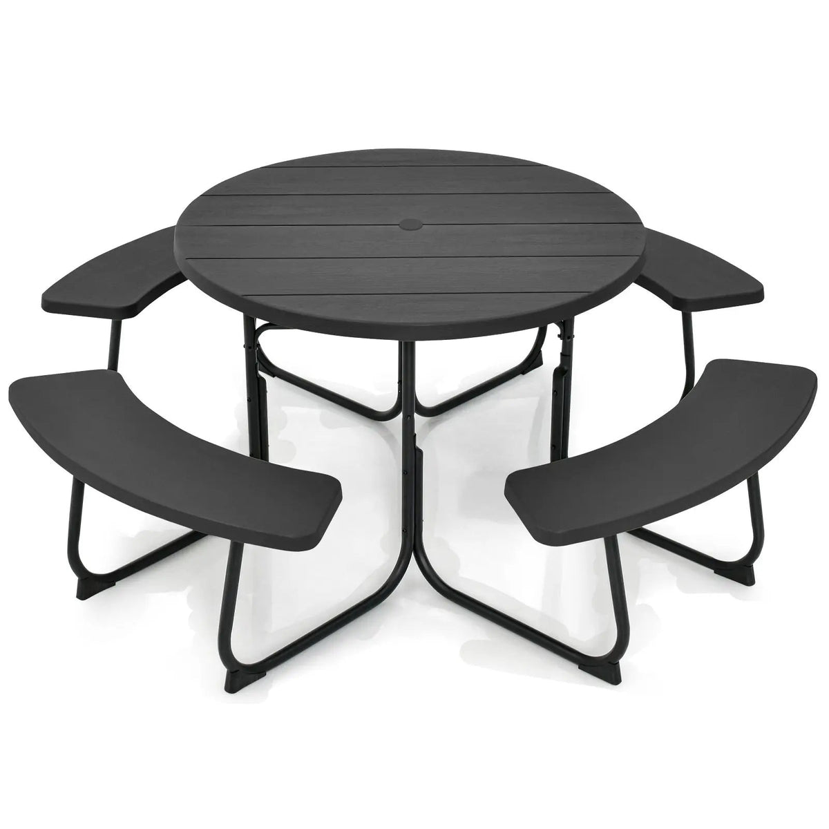 8-Person Outdoor Picnic Table and Bench Set with Umbrella Hole