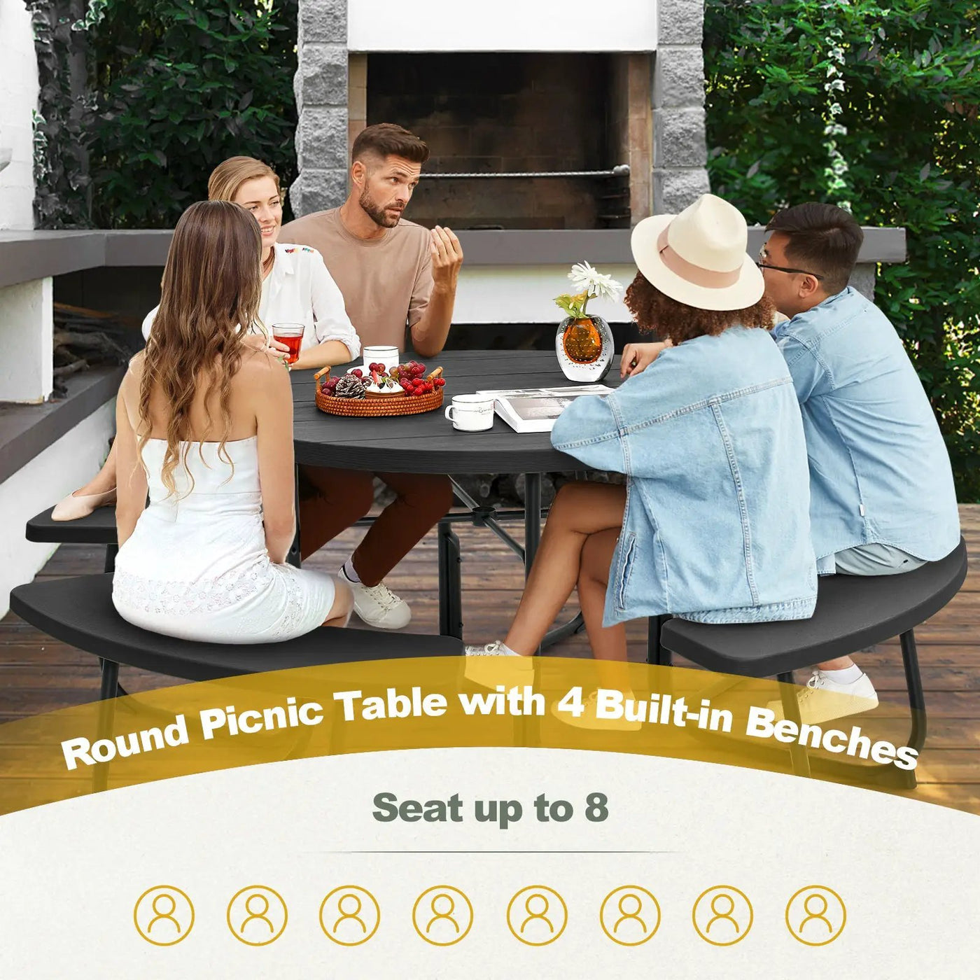 8-Person Outdoor Picnic Table and Bench Set with Umbrella Hole by DirectDeals