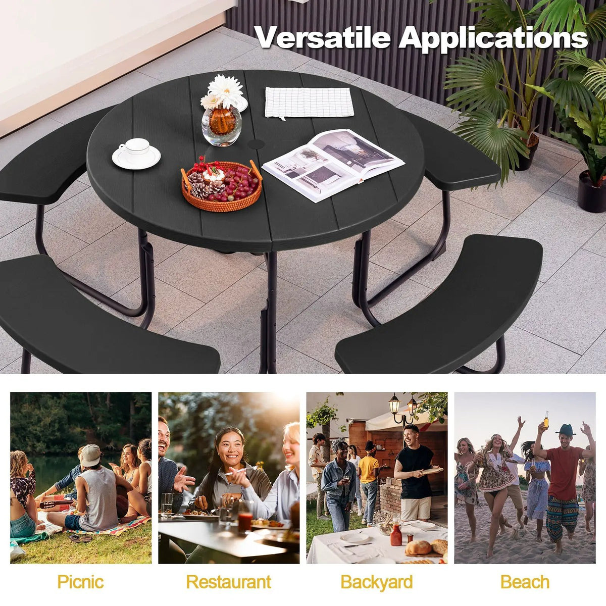 8-Person Outdoor Picnic Table and Bench Set with Umbrella Hole by DirectDeals