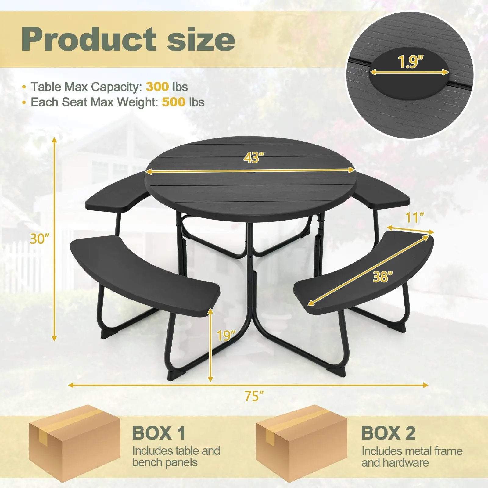 8-Person Outdoor Picnic Table and Bench Set with Umbrella Hole by DirectDeals