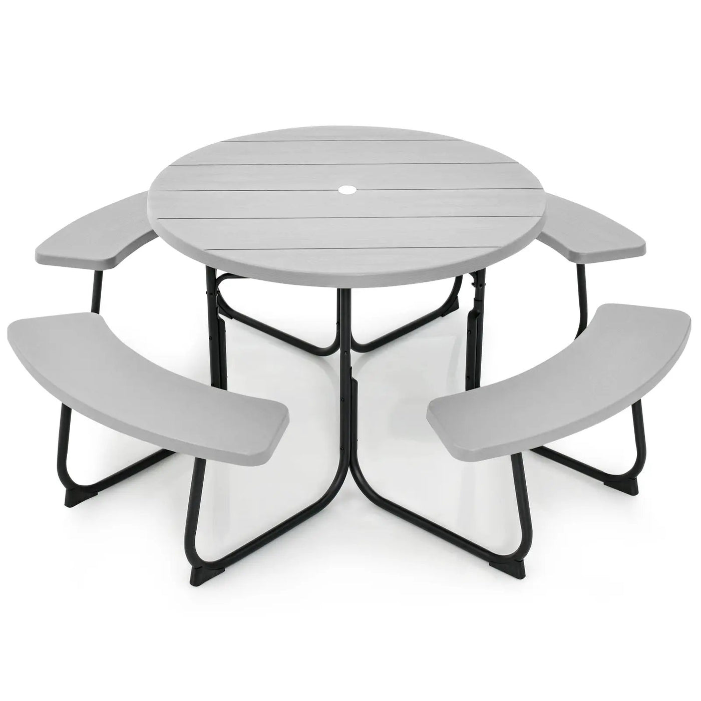 8-Person Outdoor Picnic Table and Bench Set with Umbrella Hole