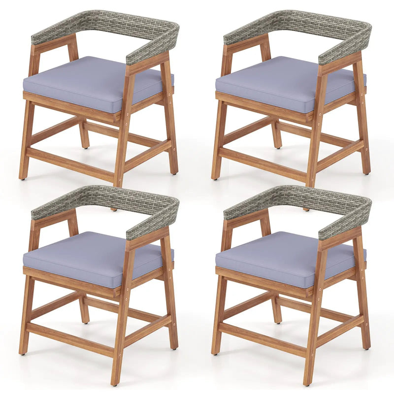 Outdoor Acacia Wood Patio Wicker Dining Chairs Set of 4 with Seat Cushion-Gray by DirectDeals