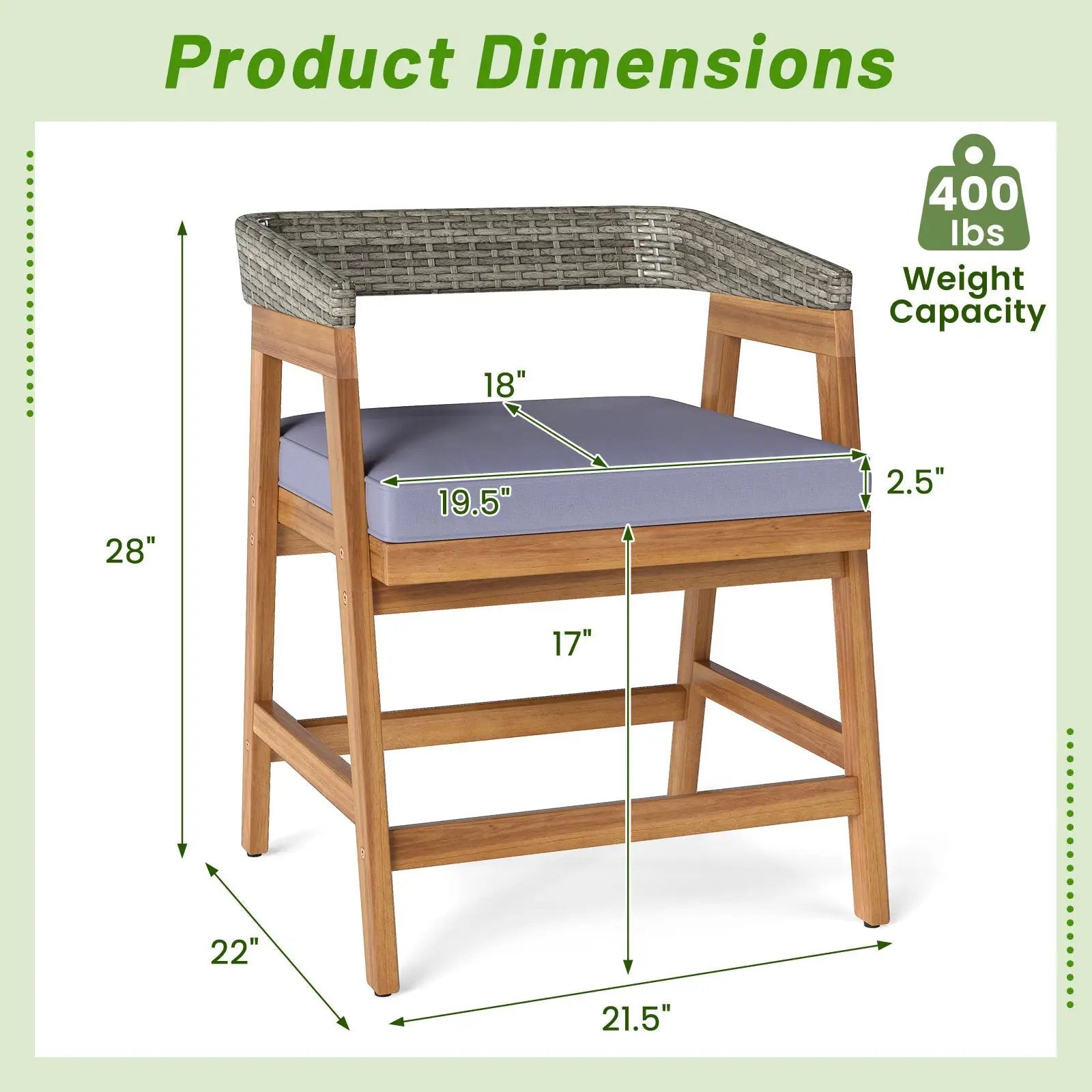 Outdoor Acacia Wood Patio Wicker Dining Chairs Set of 4 with Seat Cushion-Gray by DirectDeals