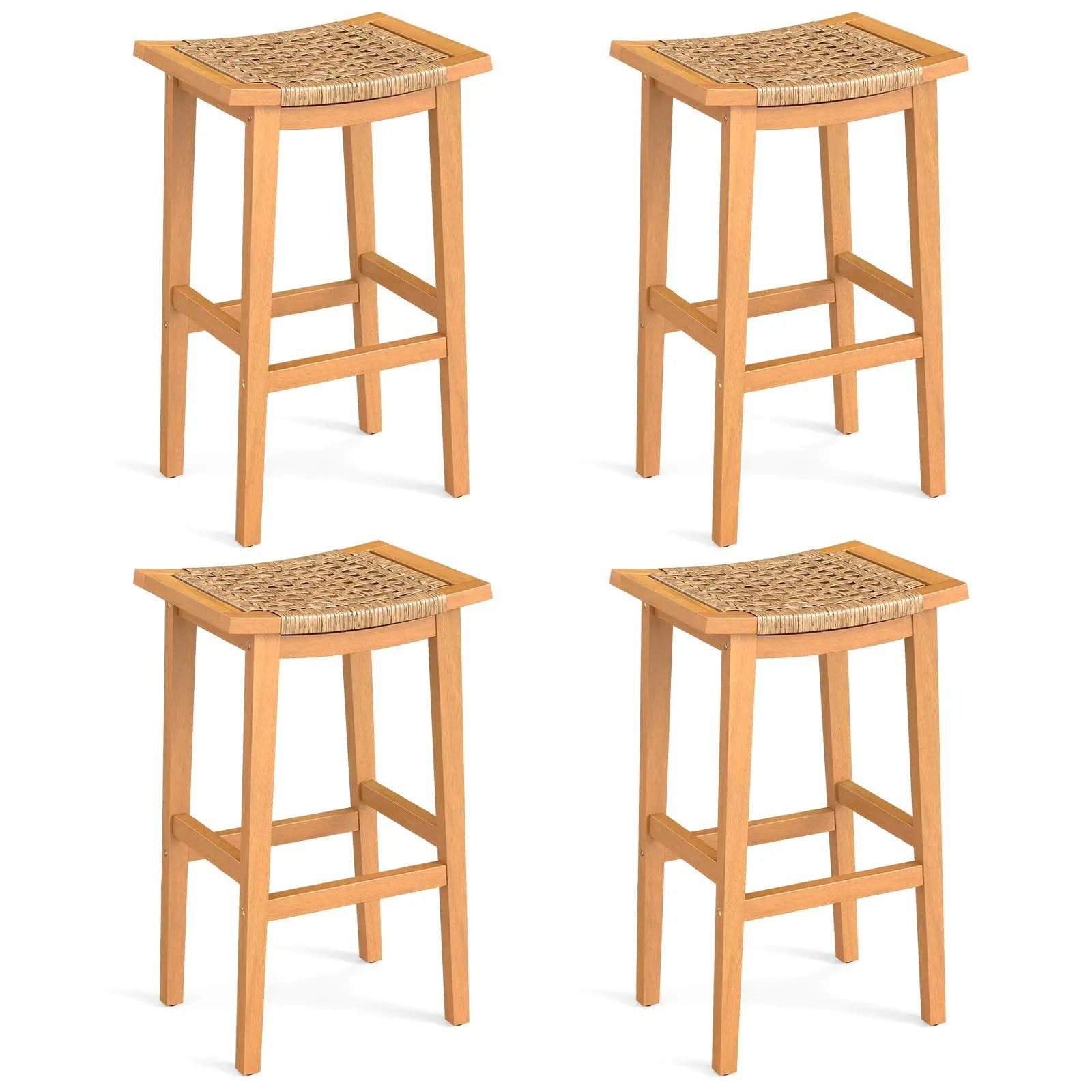 Outdoor Acacia Wood Bar Stools Set of 2 with PE Rattan Seats and Backrests by DirectDeals