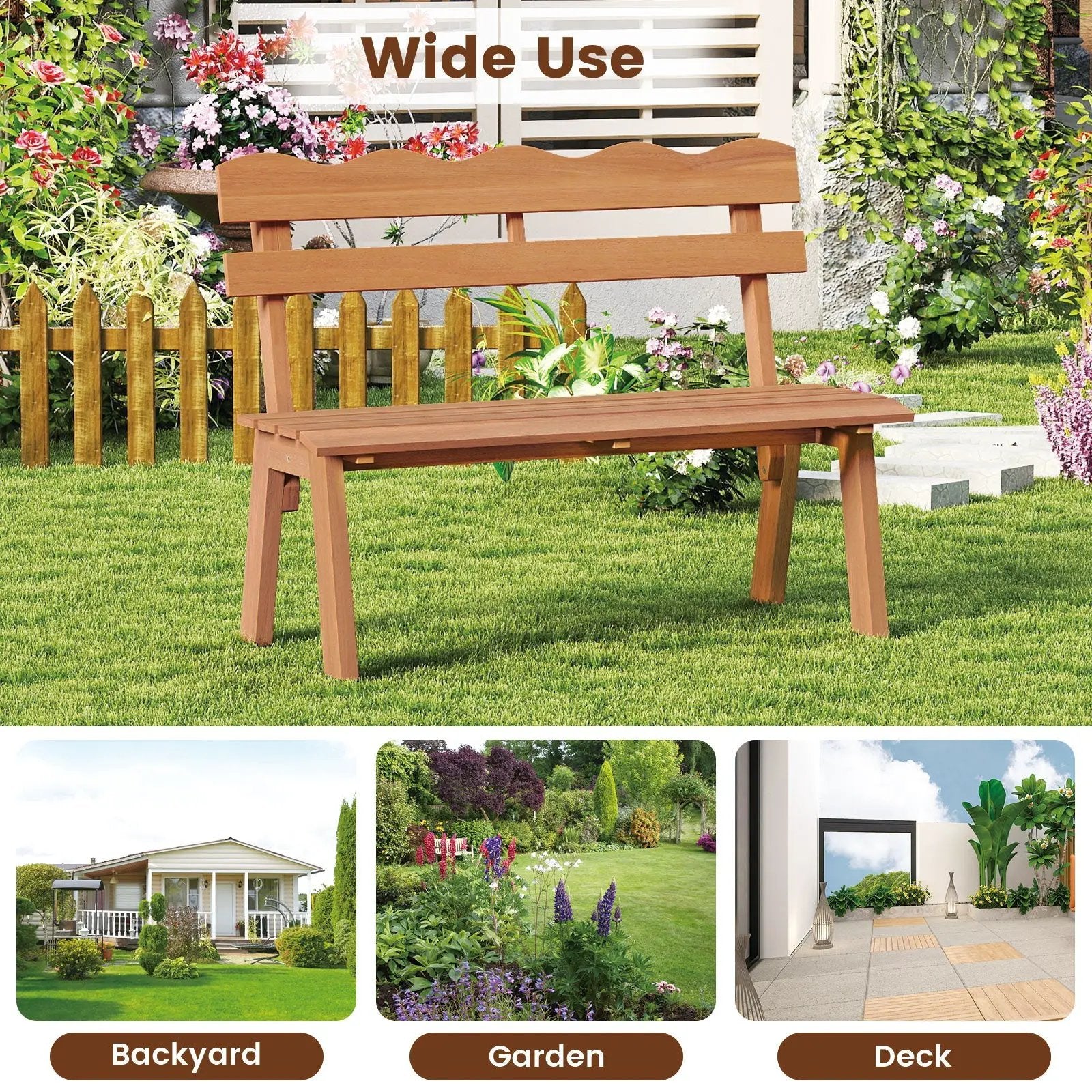 Outdoor Acacia Wood Garden Bench with 800 lbs Weight Capacity by DirectDeals