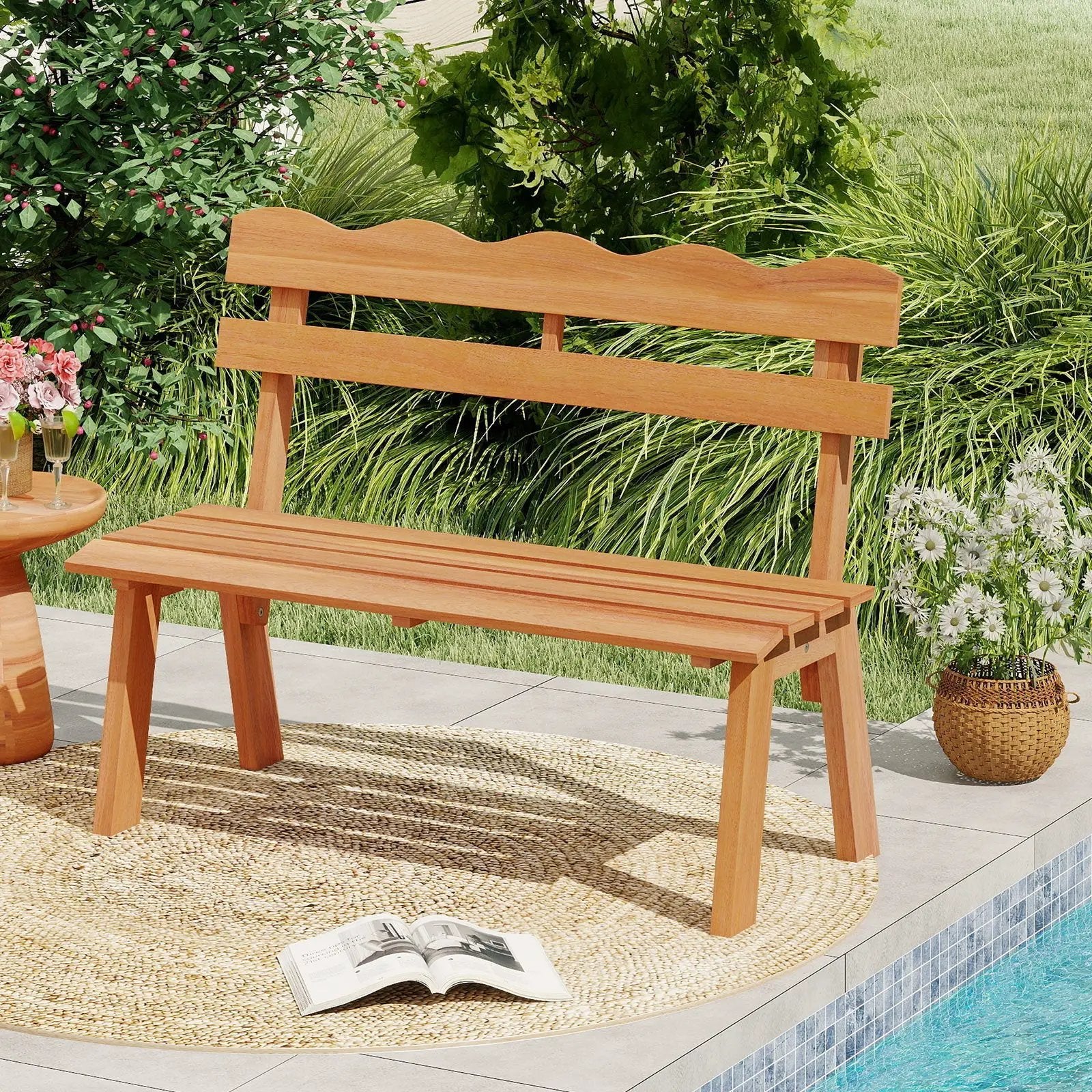 Outdoor Acacia Wood Garden Bench with 800 lbs Weight Capacity by DirectDeals