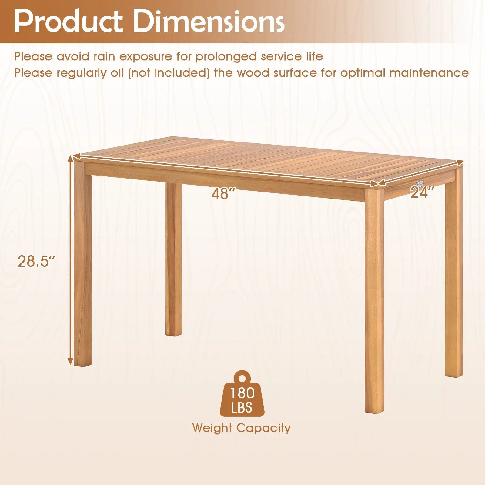 Outdoor Acacia Wood Dining Table with Slatted Tabletop for 4-6 by DirectDeals