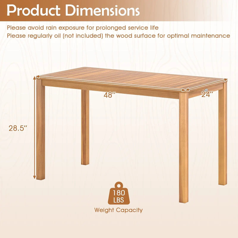 Outdoor Acacia Wood Dining Table with Slatted Tabletop for 4-6 by DirectDeals