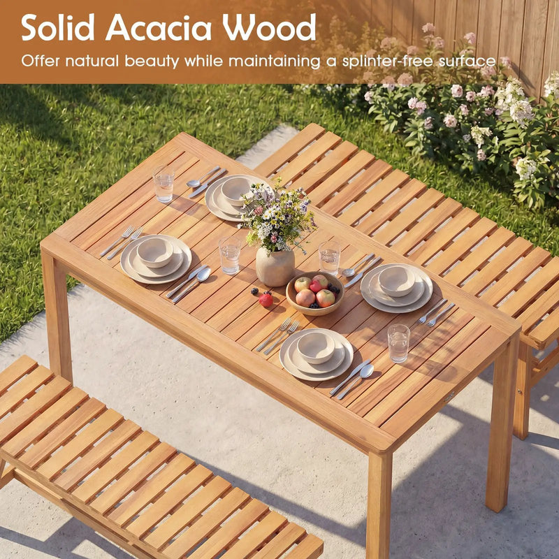 Outdoor Acacia Wood Dining Table with Slatted Tabletop for 4-6 by DirectDeals