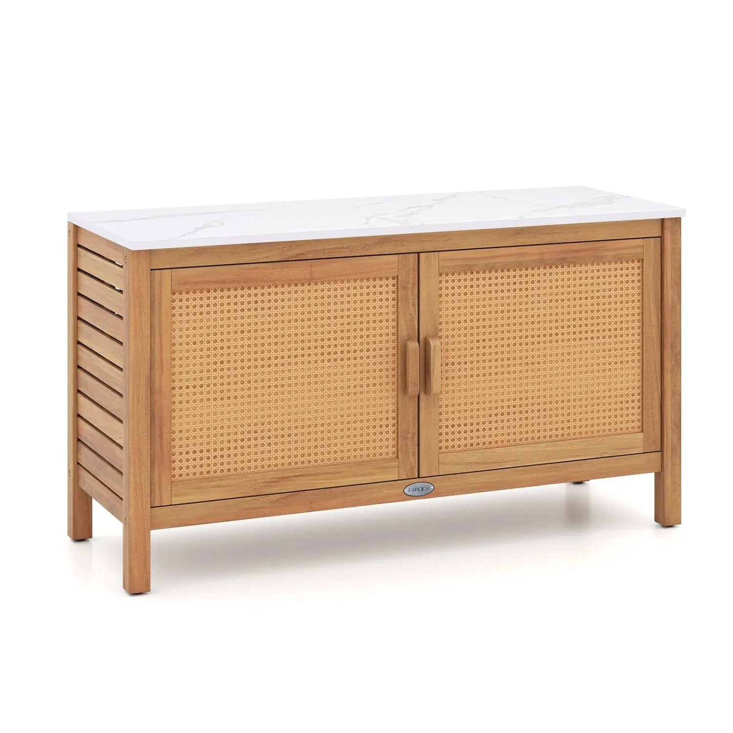 Outdoor Acacia Wood Storage Cabinet Outside Tool Cabinet with Fax Marble Top by DirectDeals