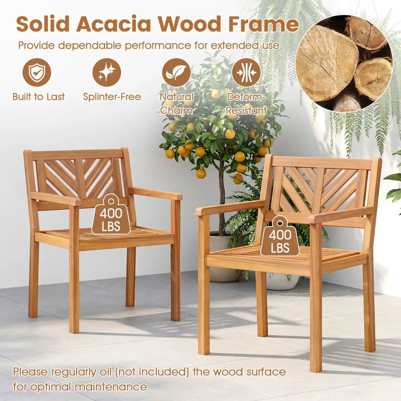 Outdoor Acacia Wood Patio Dining Chairs Garden Seating Chairs with 400 lbs Capacity by DirectDeals