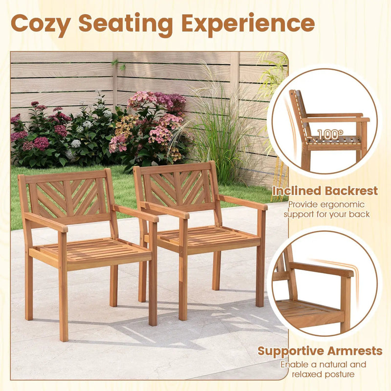 Outdoor Acacia Wood Patio Dining Chairs Garden Seating Chairs with 400 lbs Capacity by DirectDeals