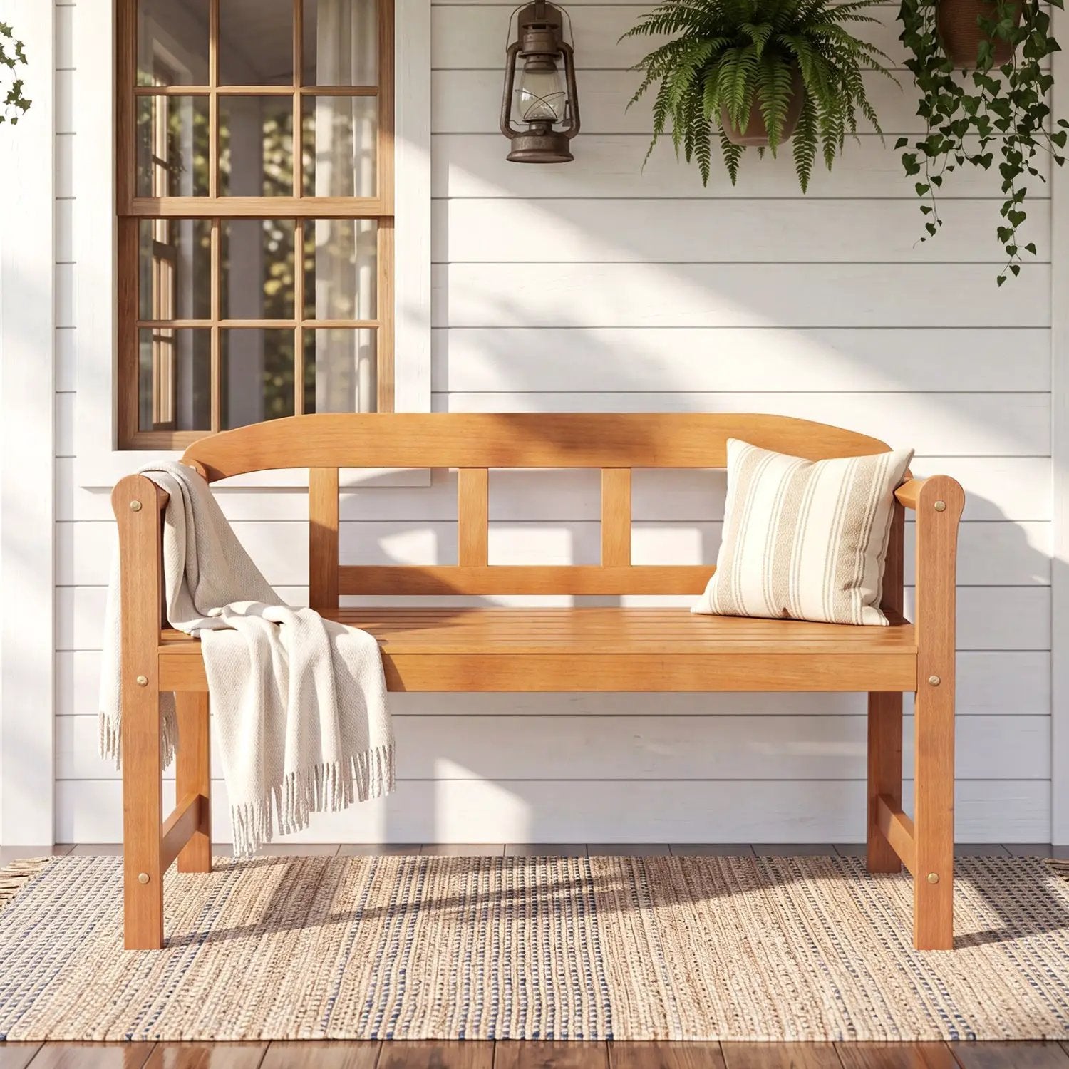 2-Seater Acacia Wood Garden Bench with Backrest & Armrests by DirectDeals