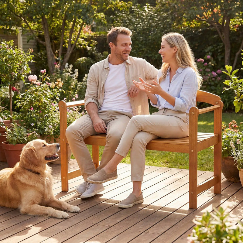 2-Seater Acacia Wood Garden Bench with Backrest & Armrests by DirectDeals