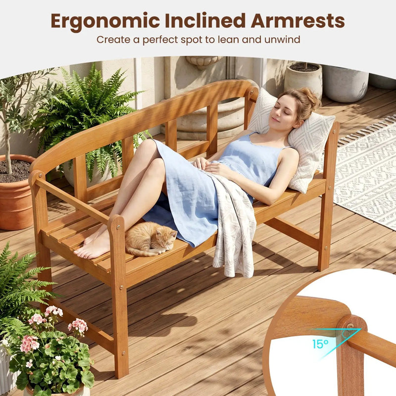 2-Seater Acacia Wood Garden Bench with Backrest & Armrests by DirectDeals