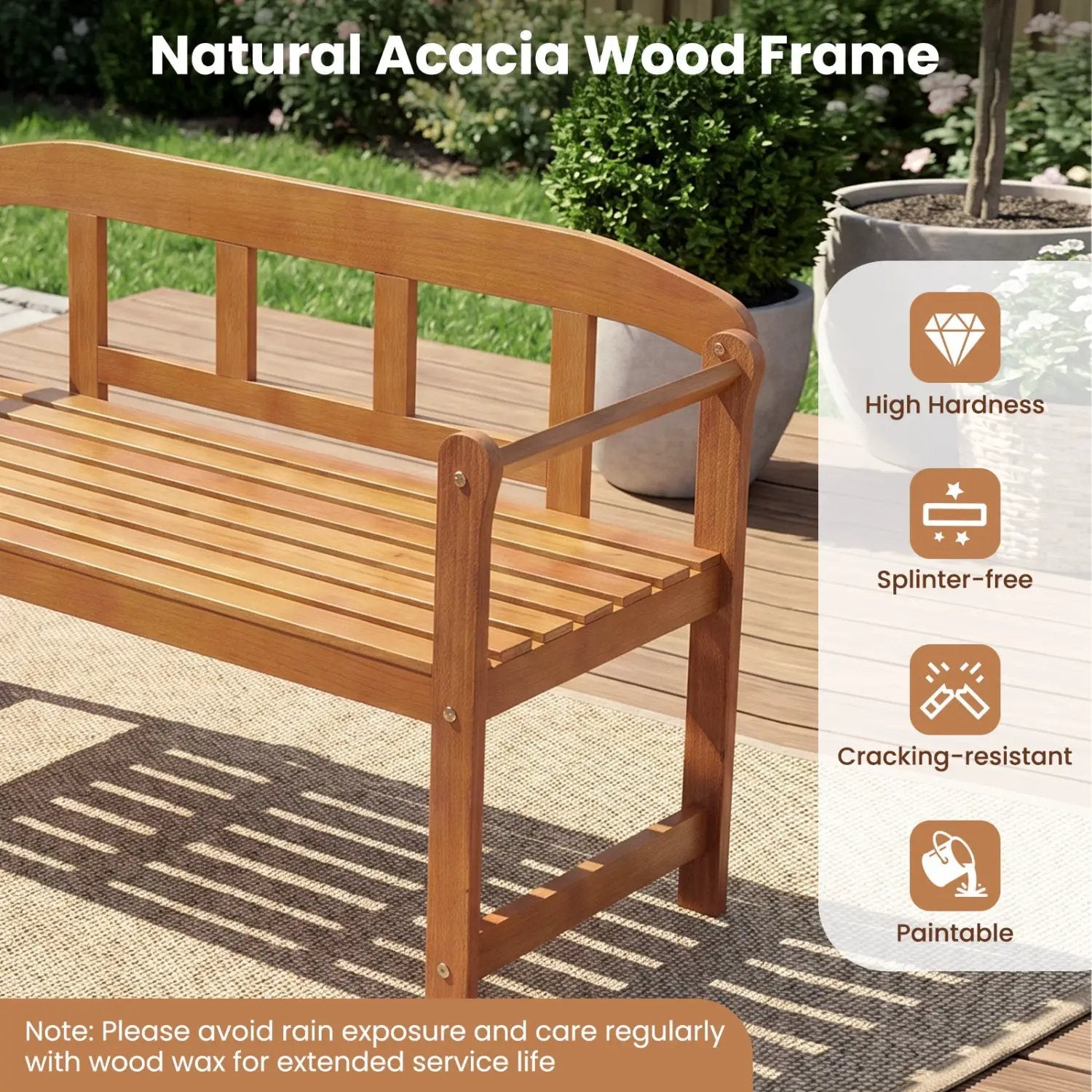 2-Seater Acacia Wood Garden Bench with Backrest & Armrests by DirectDeals
