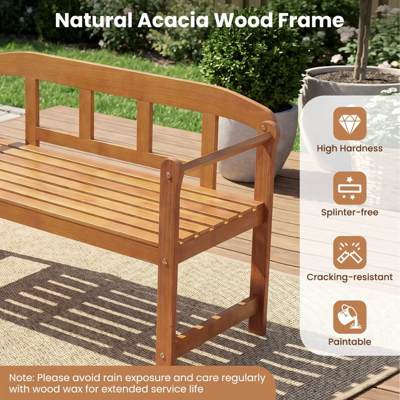 2-Seater Acacia Wood Garden Bench with Backrest & Armrests by DirectDeals