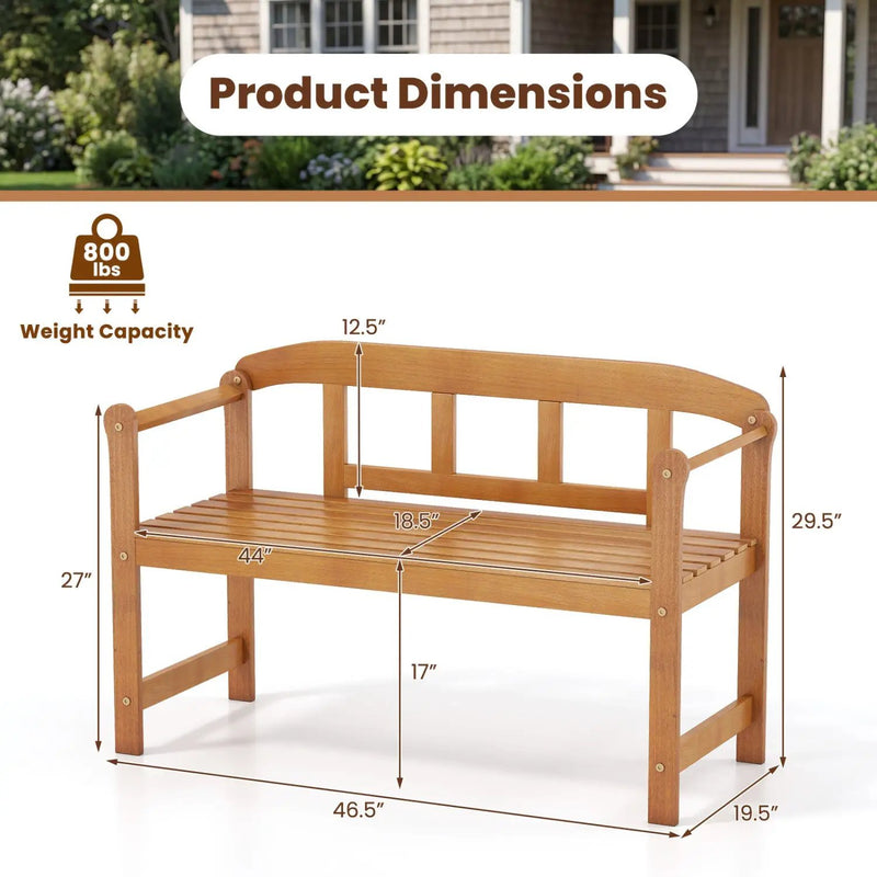 2-Seater Acacia Wood Garden Bench with Backrest & Armrests by DirectDeals