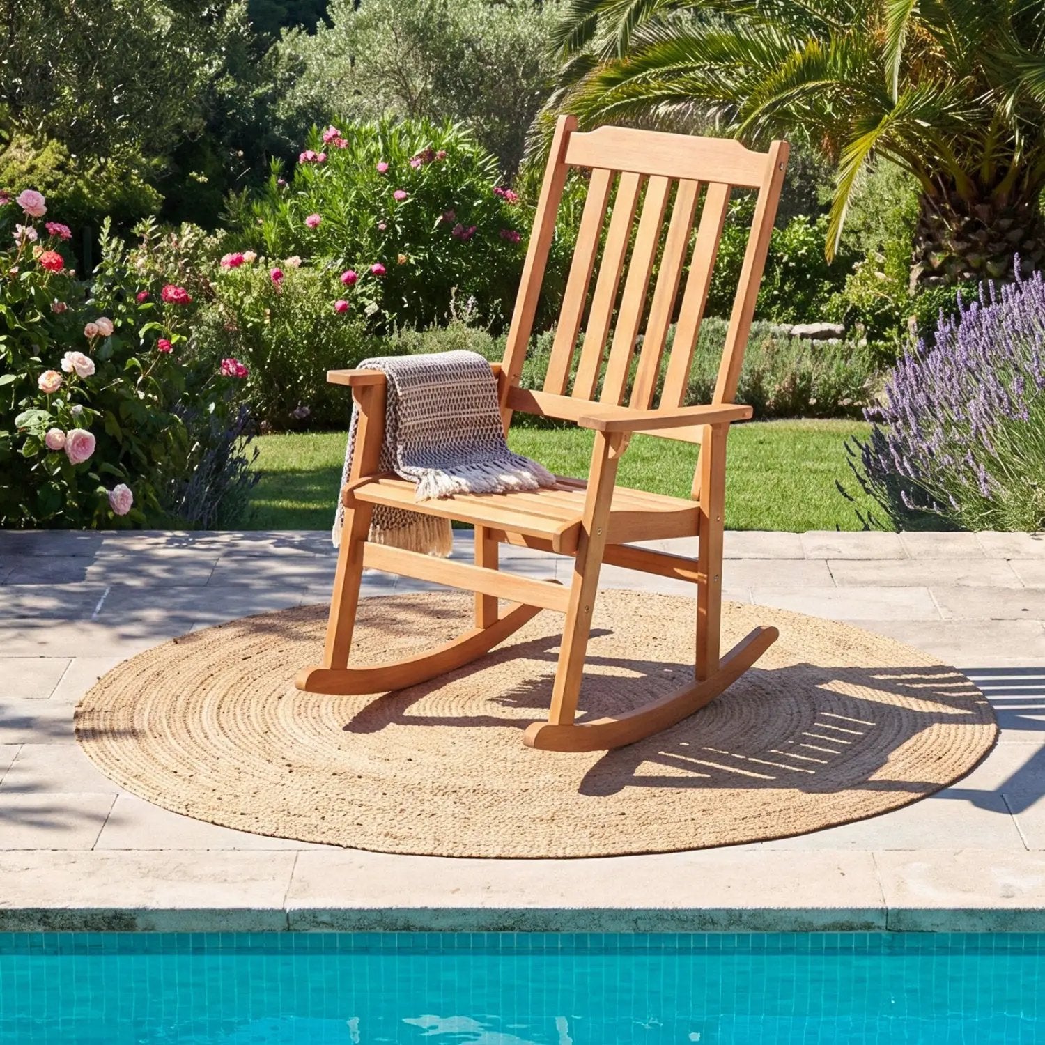 Acacia Wood Rocking Chair with High Back for Patio by DirectDeals