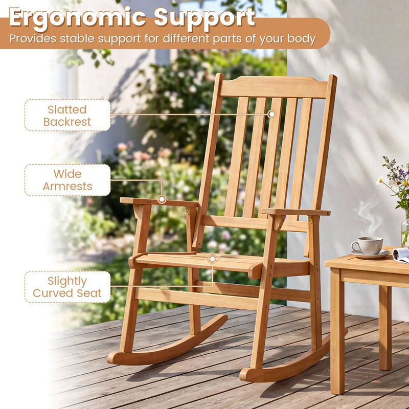 Acacia Wood Rocking Chair with High Back for Patio by DirectDeals