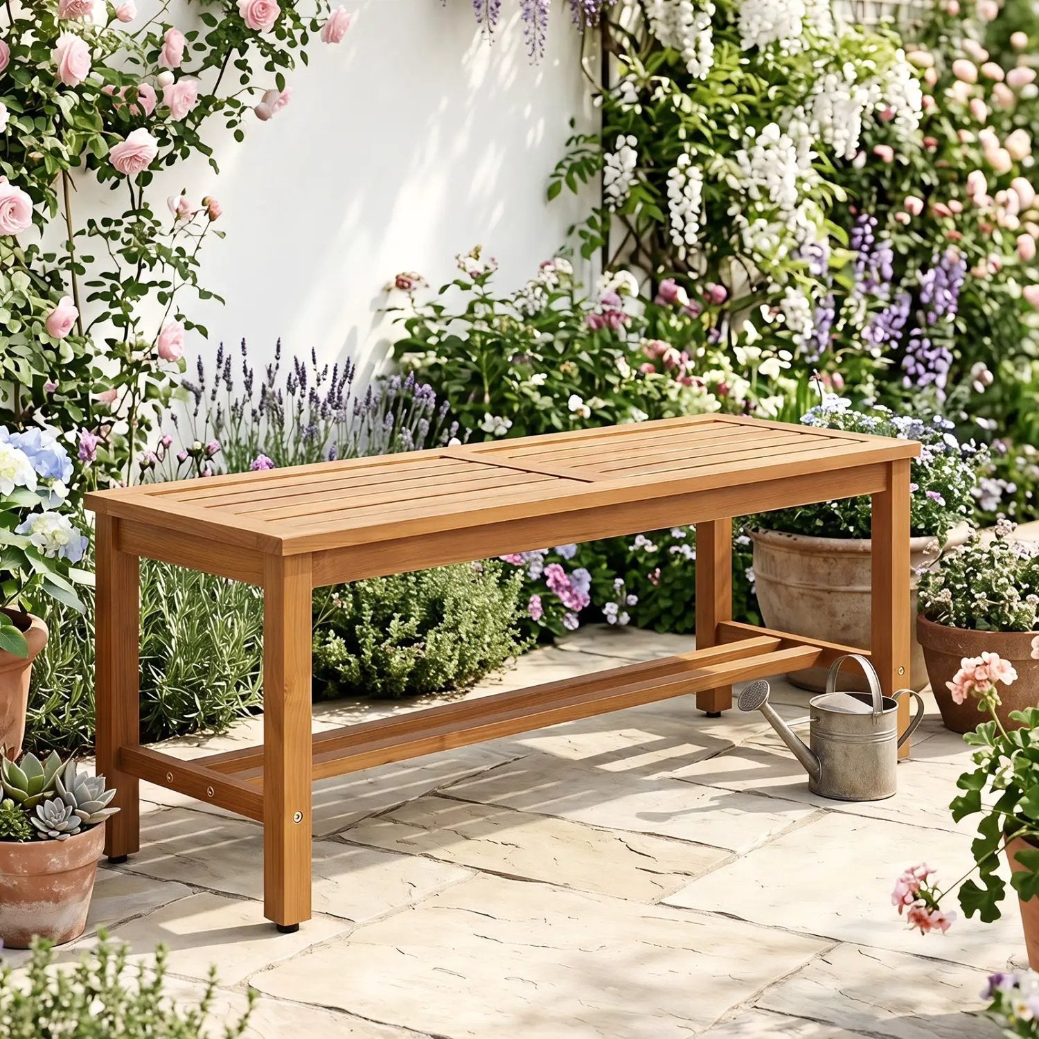 Acacia Wood Patio Bench for 2 with Slatted Seat by DirectDeals