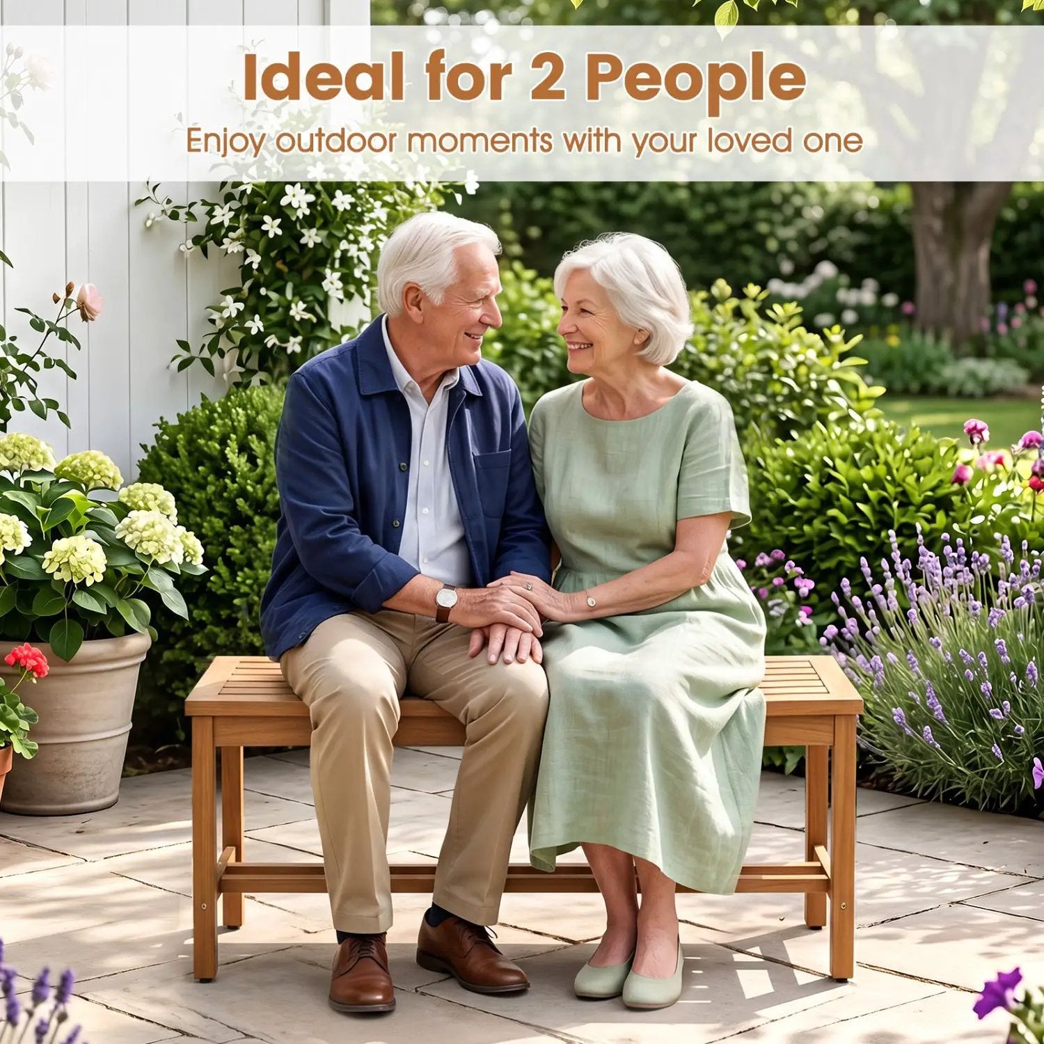 Acacia Wood Patio Bench for 2 with Slatted Seat by DirectDeals