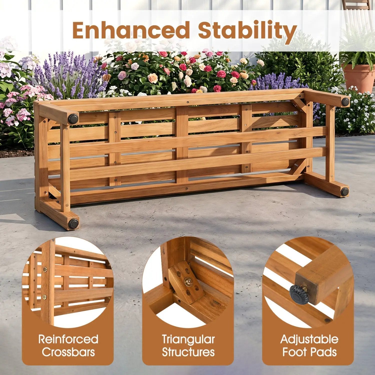 Acacia Wood Patio Bench for 2 with Slatted Seat by DirectDeals