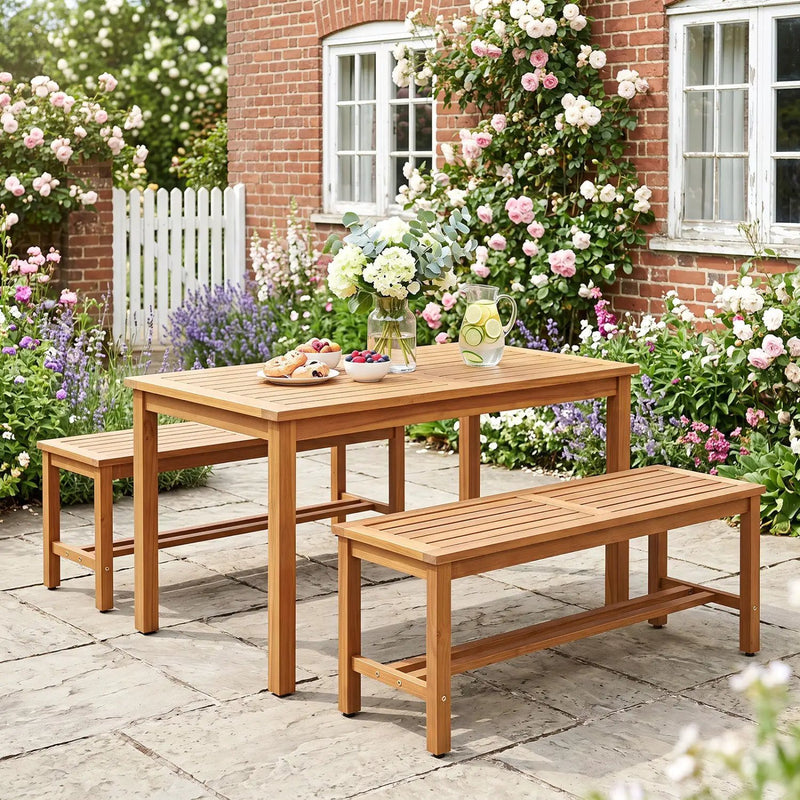 Acacia Wood Patio Bench for 2 with Slatted Seat by DirectDeals