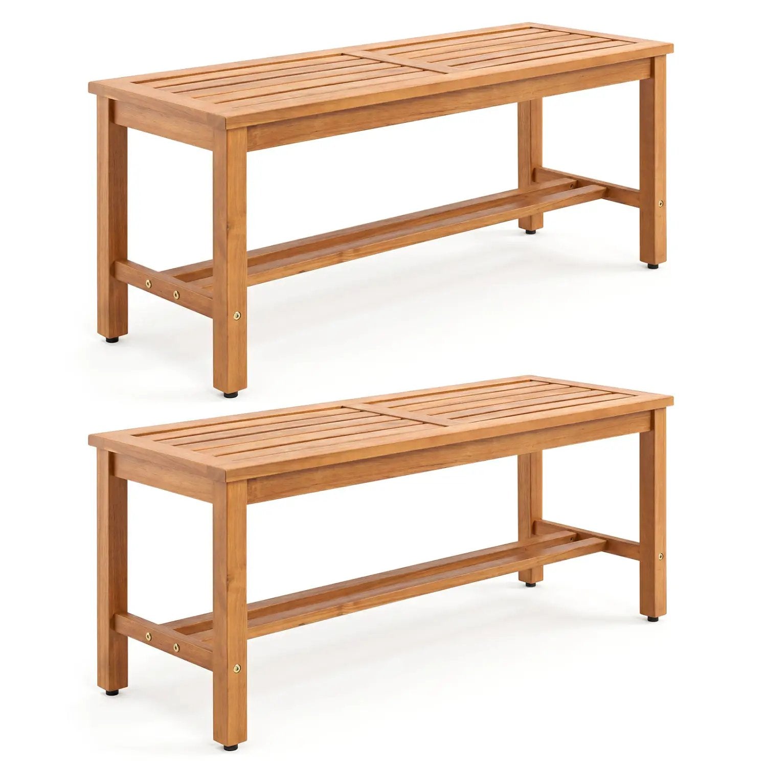 Acacia Wood Patio Bench for 2 with Slatted Seat by DirectDeals