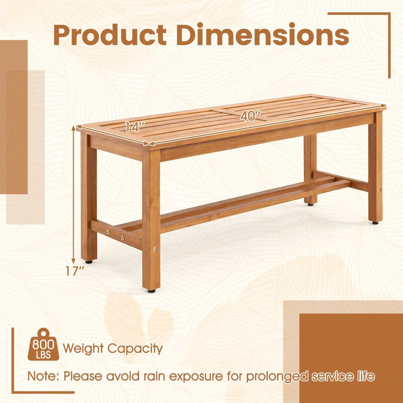 Acacia Wood Patio Bench for 2 with Slatted Seat by DirectDeals
