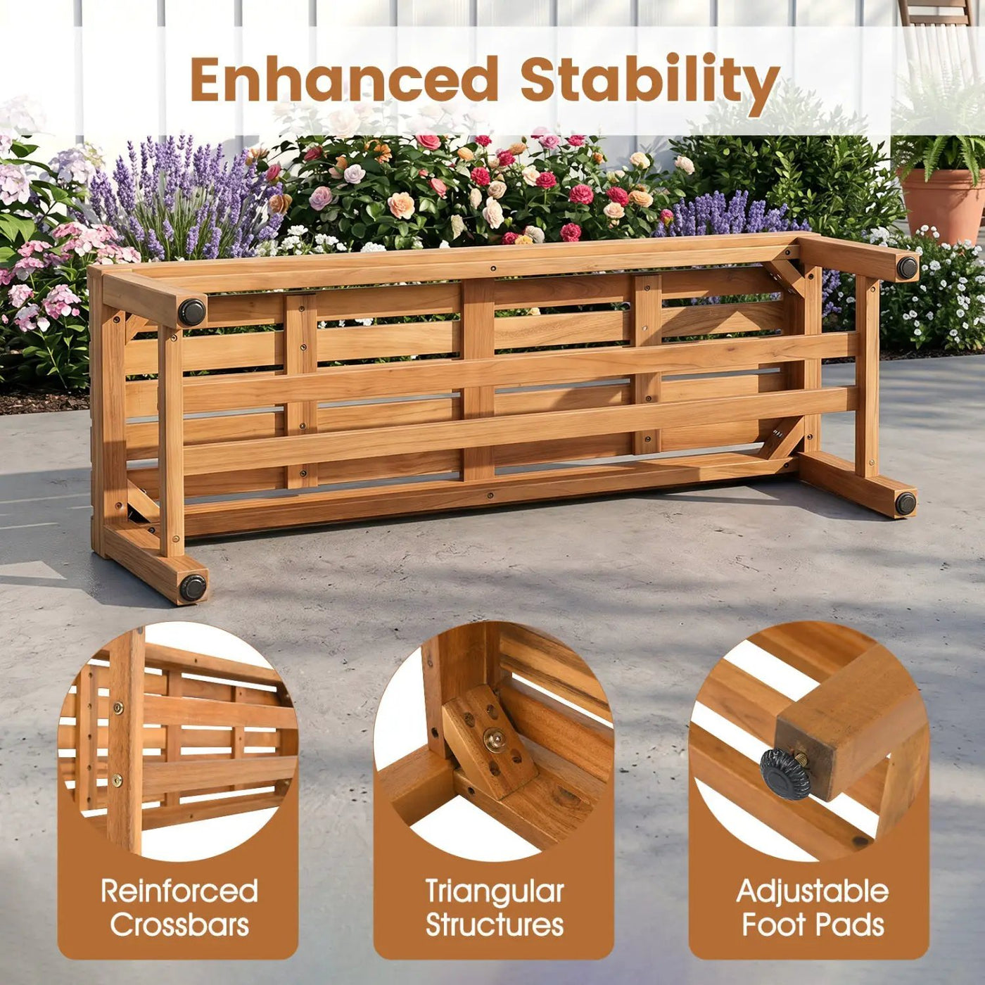 Acacia Wood Patio Bench for 2 with Slatted Seat by DirectDeals
