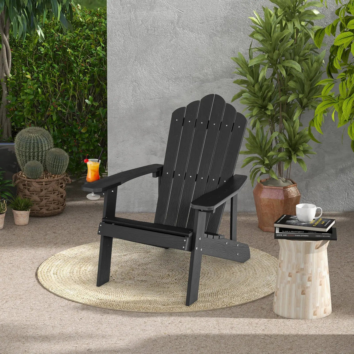 Weather Resistant HIPS Outdoor Adirondack Chair with Cup Holder by DirectDeals