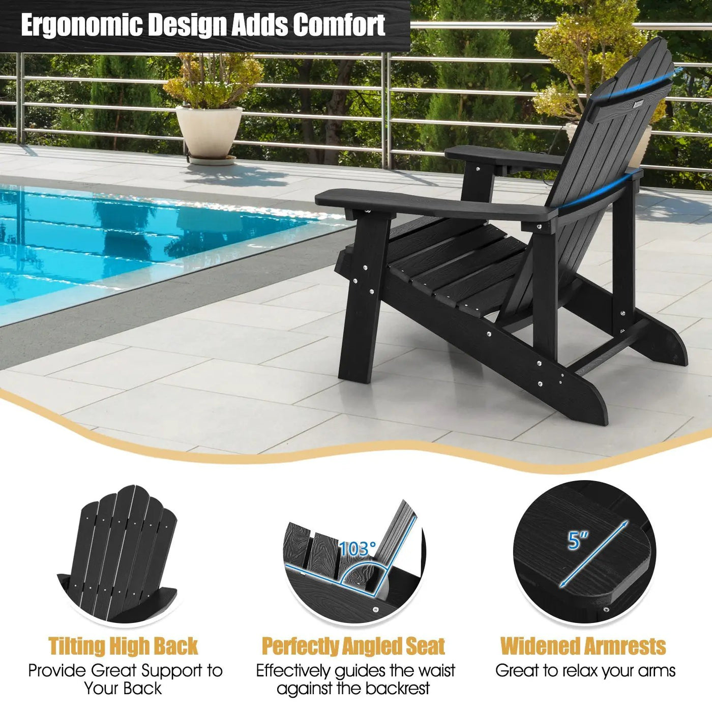 Weather Resistant HIPS Outdoor Adirondack Chair with Cup Holder by DirectDeals