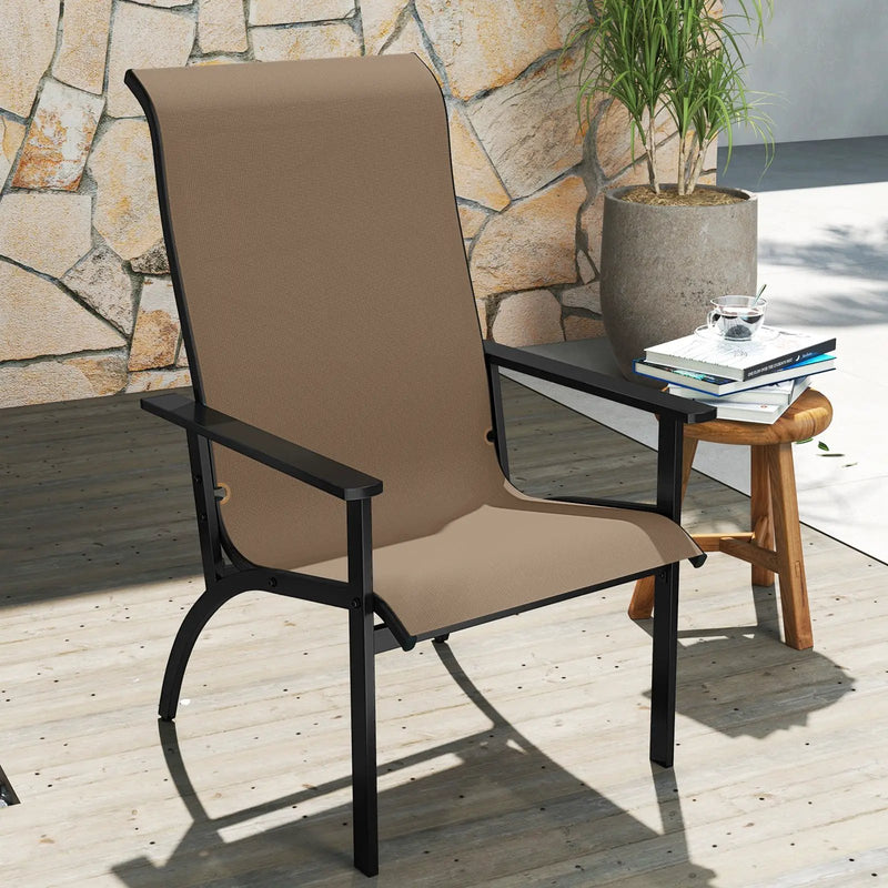 Outdoor Adirondack Chair with High Back and Metal Frame for Porch Garden-Coffee by DirectDeals
