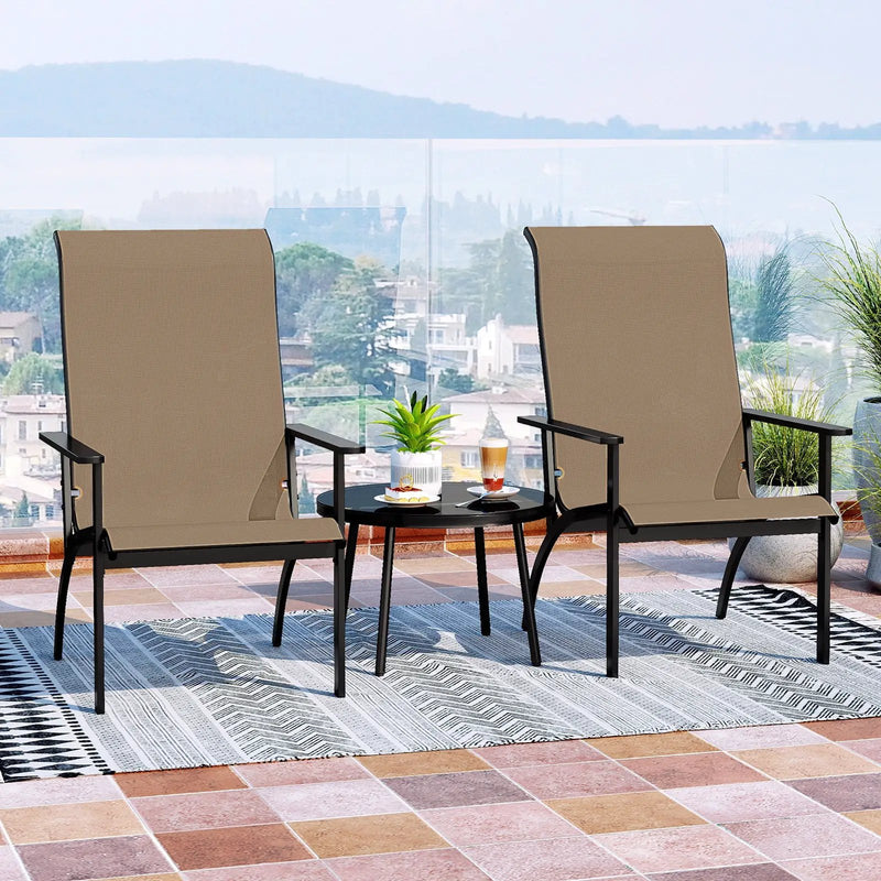 Outdoor Adirondack Chair with High Back and Metal Frame for Porch Garden-Coffee by DirectDeals