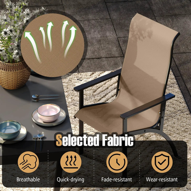 Outdoor Adirondack Chair with High Back and Metal Frame for Porch Garden-Coffee by DirectDeals