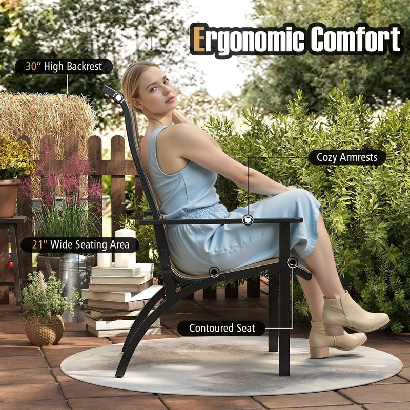 Outdoor Adirondack Chair with High Back and Metal Frame for Porch Garden-Coffee by DirectDeals