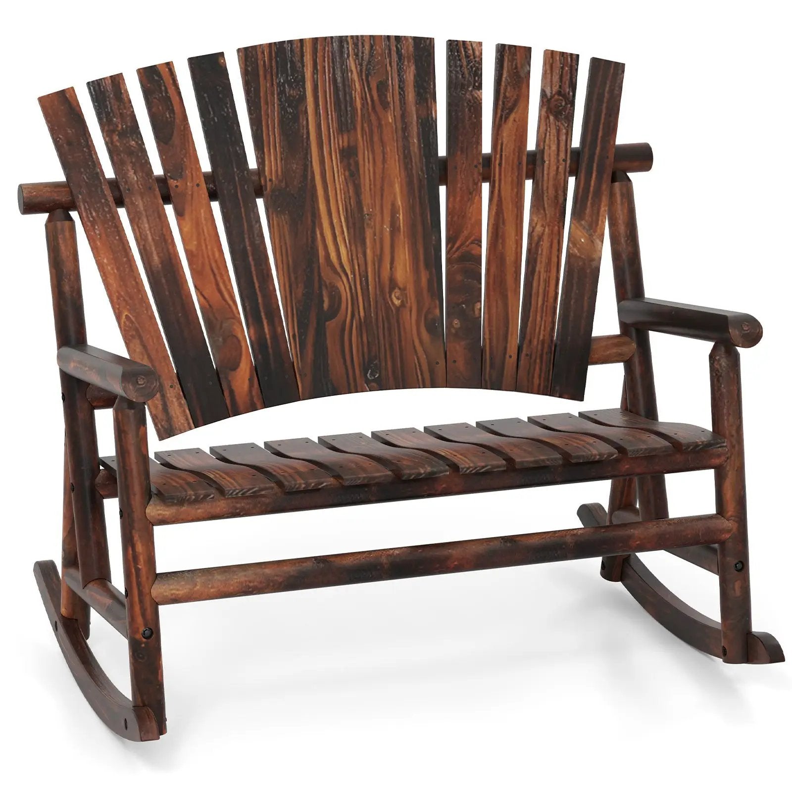 Outdoor Adirondack Rocking Chair for Adults with High Back and Slatted Seat-Brown by DirectDeals