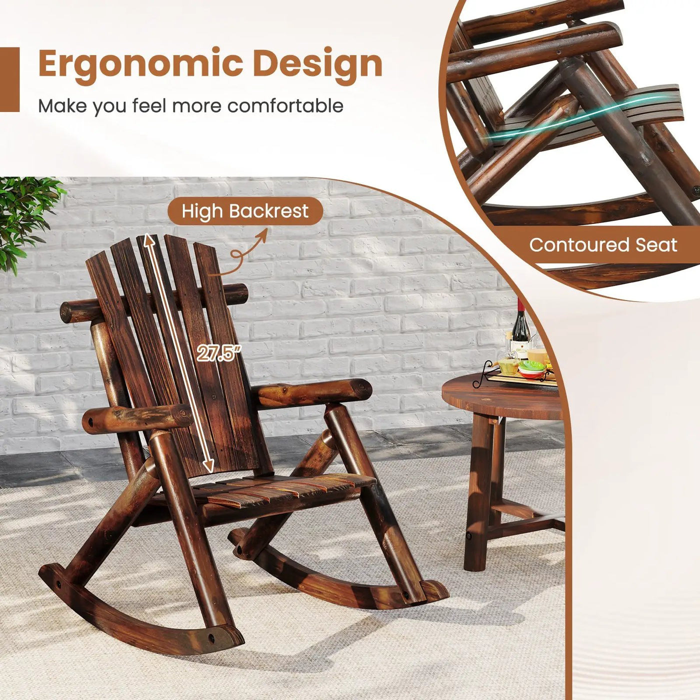 Wood Single Porch Rocker Lounge Patio Rocking Chair by DirectDeals