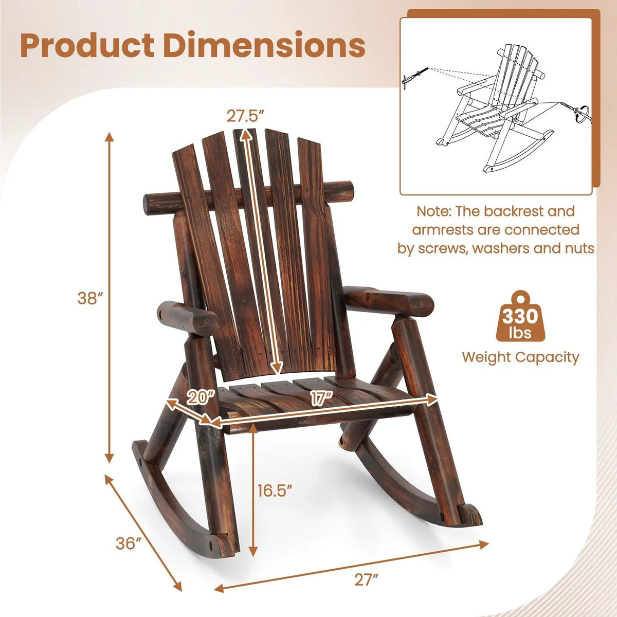 Wood Single Porch Rocker Lounge Patio Rocking Chair by DirectDeals