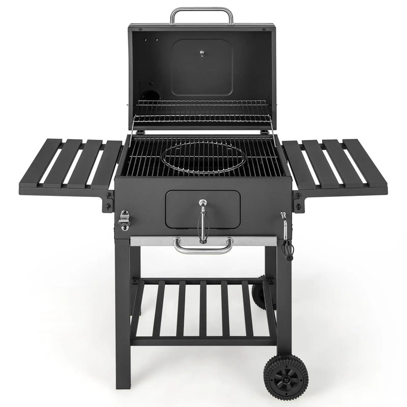 Outdoor BBQ Charcoal Grill with 2 Foldable Side Table and Wheels by DirectDeals