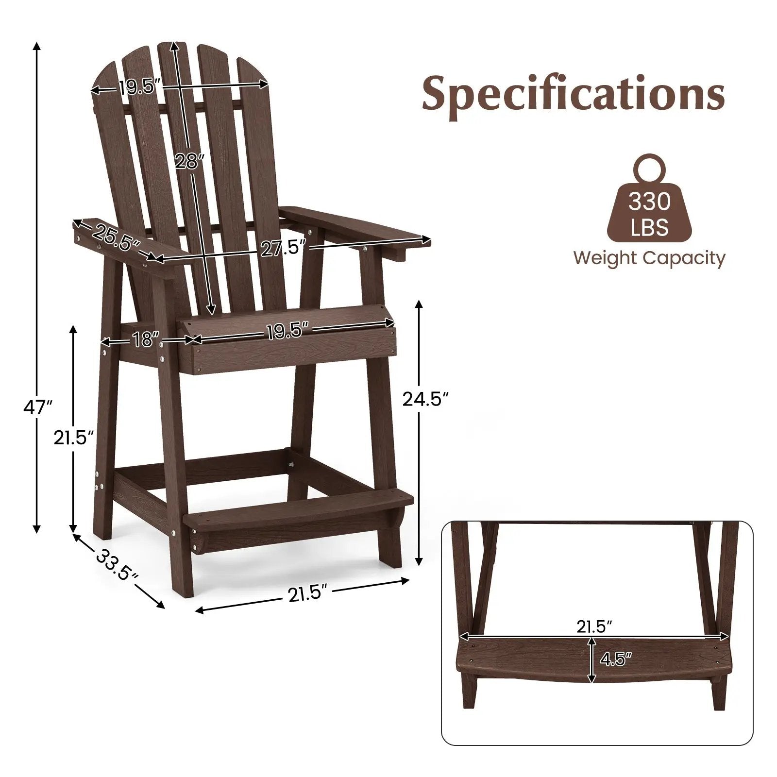 HDPE Patio Chair with Armrest and Footrest for Indoor Outdoor by DirectDeals